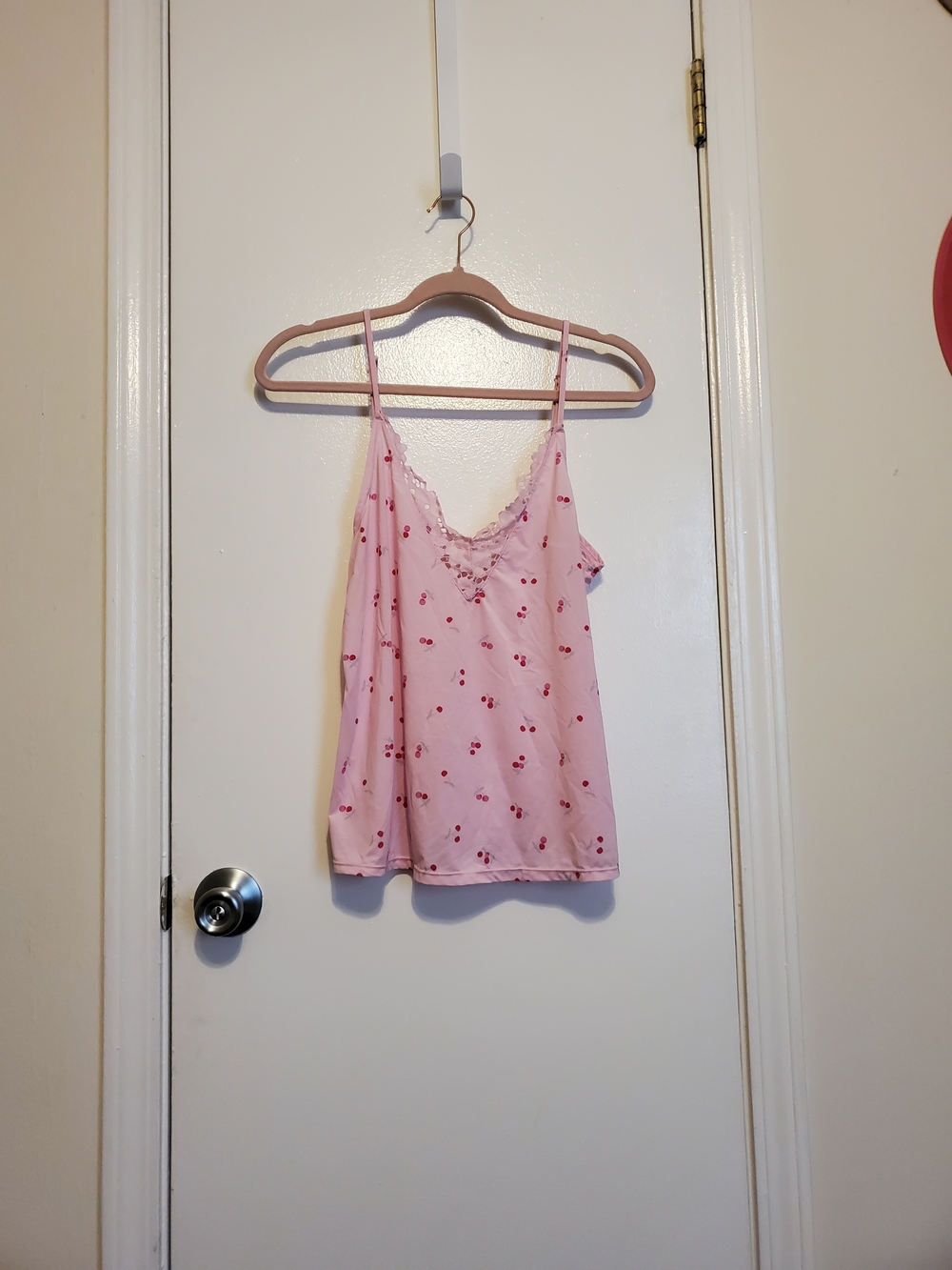 Jessica Simpson Pink Lace-Trim Cherry Print Camisole Top